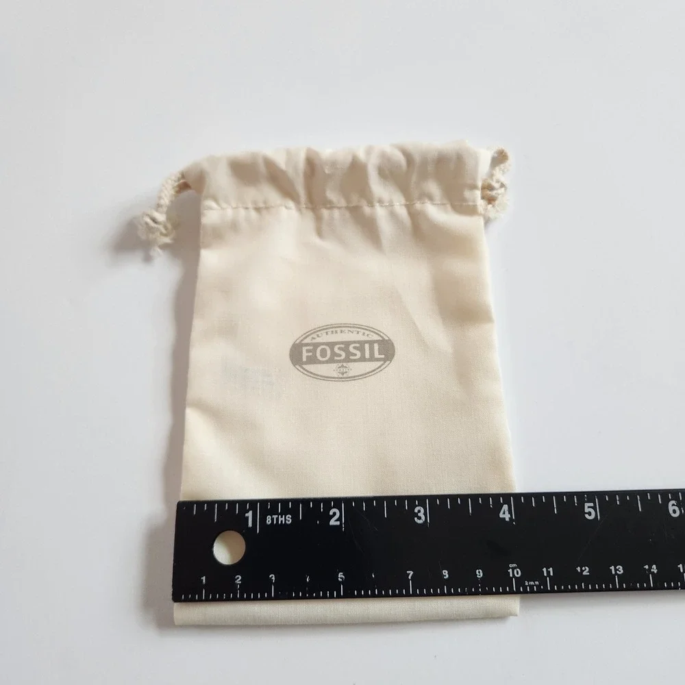 Authentic Fossil Jewelry Pouch Cream Cotton Drawstring‎ Bag